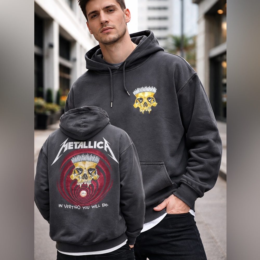 Fashion‎ nova men’s Metallica Vertigo Skull Hoodie Black Band Sweatshirt medium